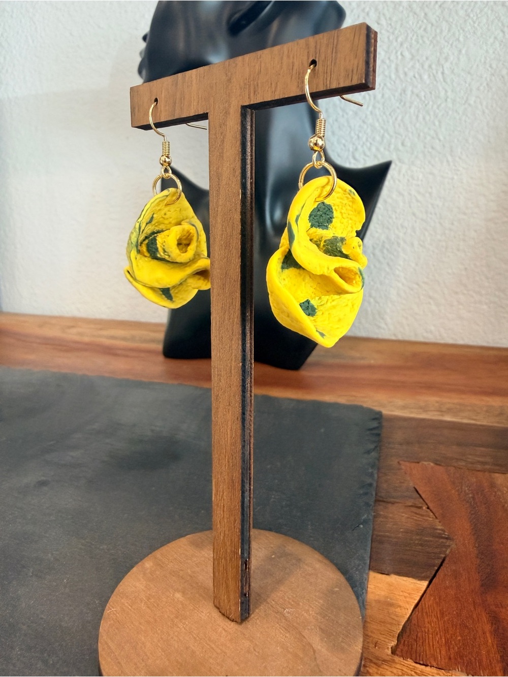 Handcrafted Yellow Floral Drop Ceramic Earrings - Women Jewelry